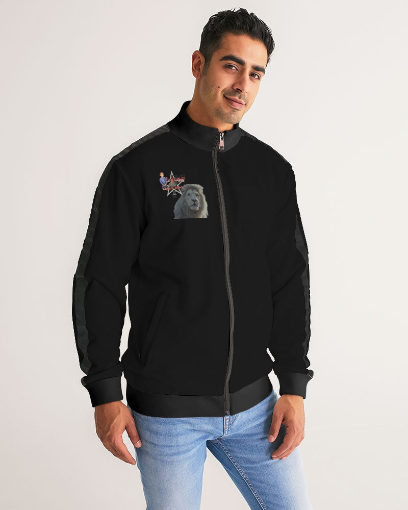 Black Men's All-Over Print Stripe Sleeve Track Jacket