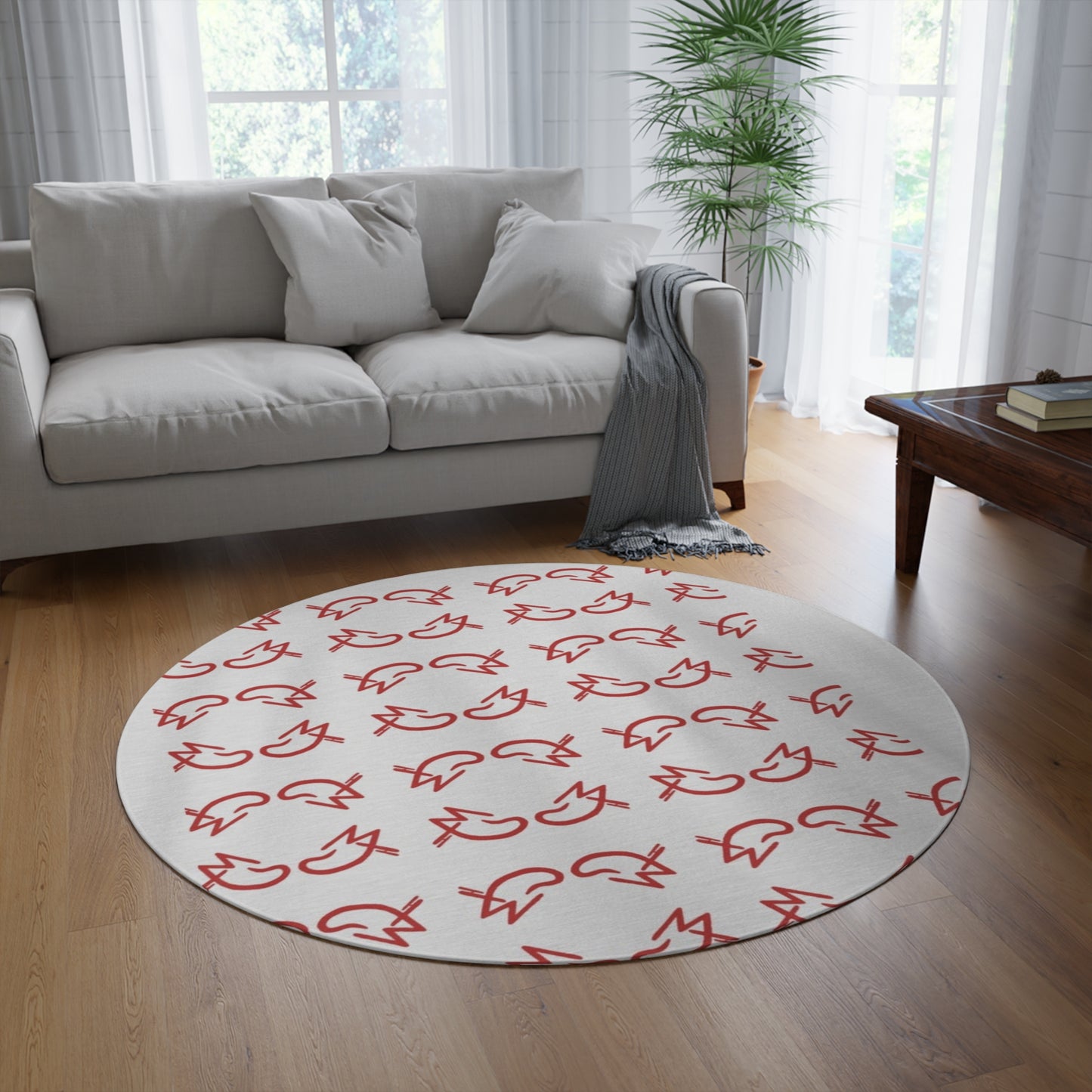 MJ Red & White Round Rug