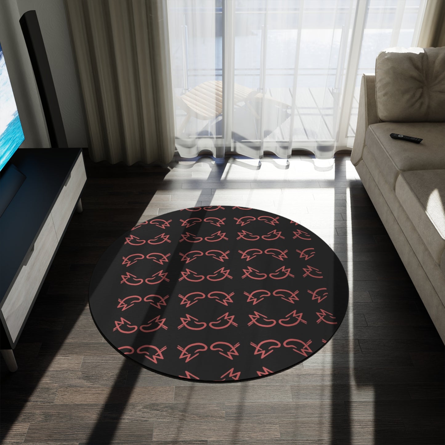 MJ Red & Black Round Rug