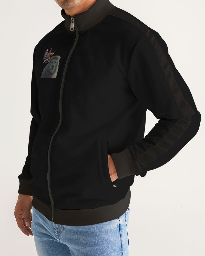 Black Men's All-Over Print Stripe Sleeve Track Jacket