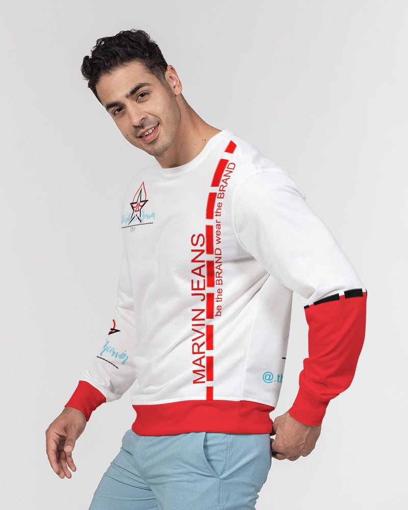 Red and white BY MARVIN JEANS Men's Classic French Terry Crewneck Pullover
