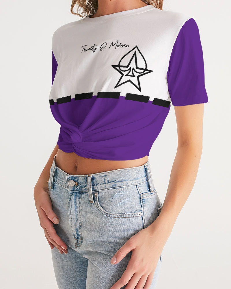 Purple BY MARVIN JEANS Women's Twist-Front Cropped Tee