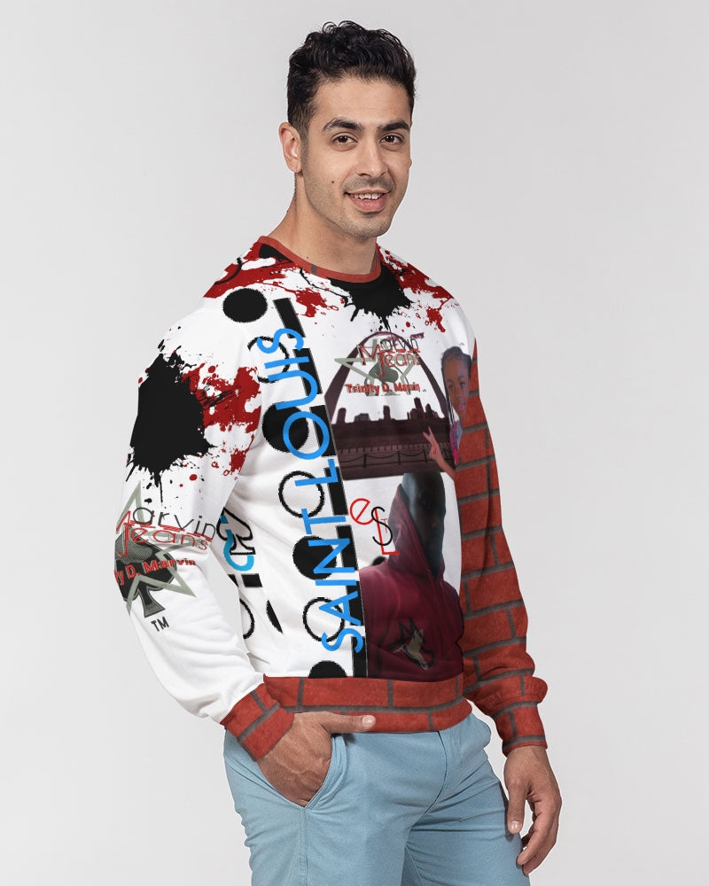 Brick city red awesome print by Marvin Jeans and Trinity D Marvin Men's Classic French Terry Crewneck Pullover
