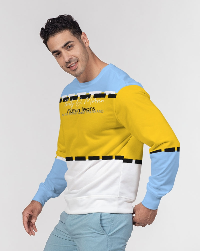 Yellow baby blue BY MARVIN JEANS Men's Classic French Terry Crewneck Pullover