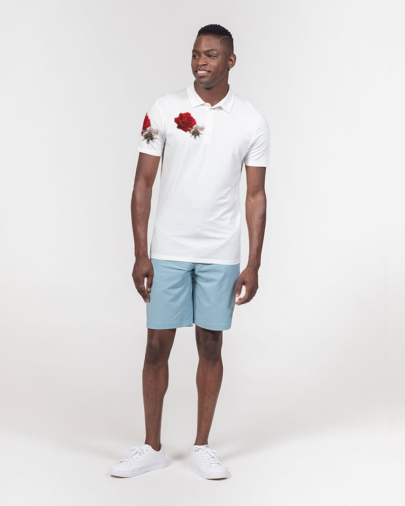 Red rose white by Marvin Jeans and Trinity D Marvin Men's Slim Fit Short Sleeve Polo