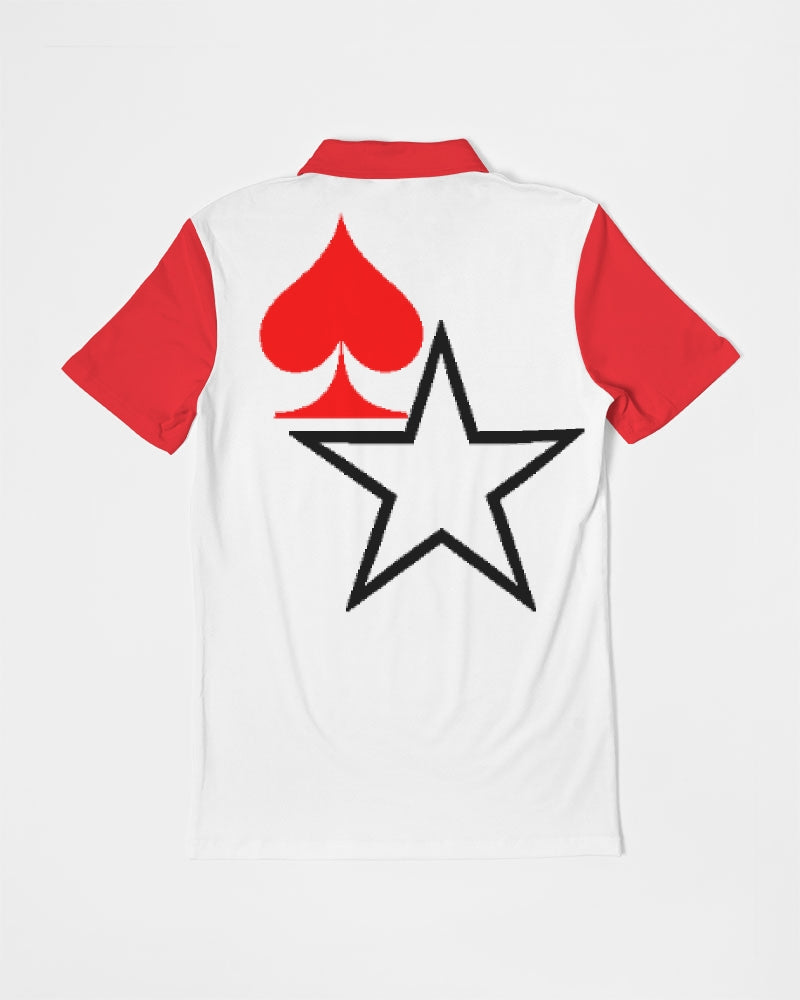 Red and white by Trinity D. Marvin Men's Slim Fit Short Sleeve Polo