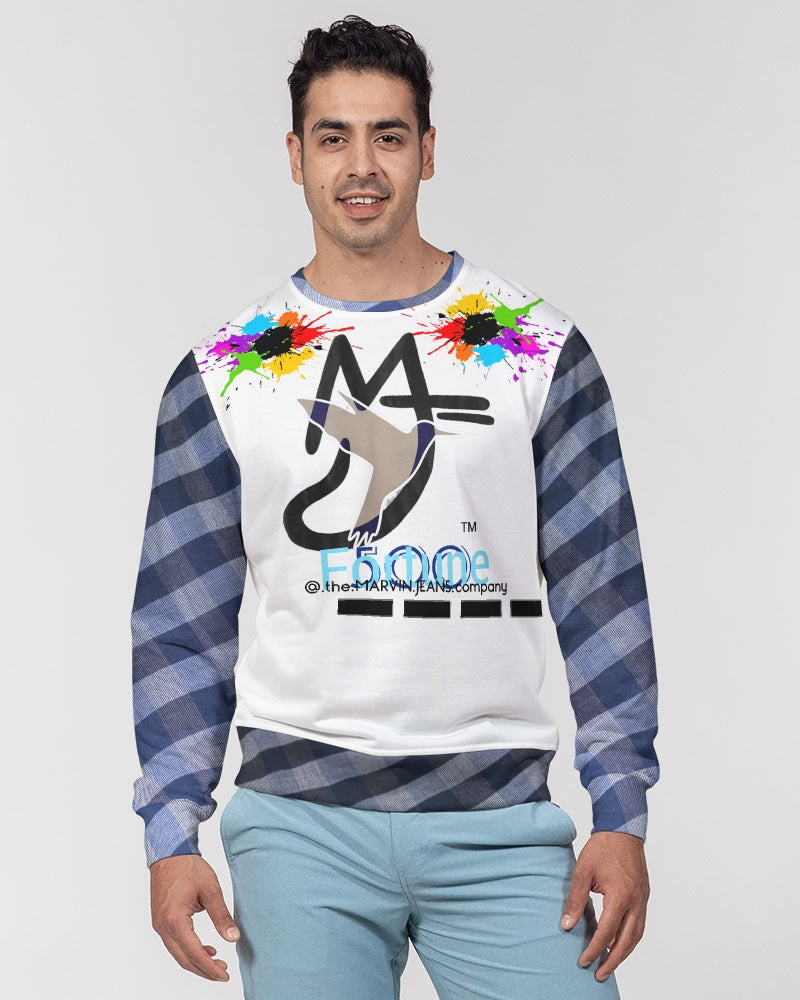 Double splash blue stripes by Marvin Jeans and Trinity D Marvin Men's Classic French Terry Crewneck Pullover