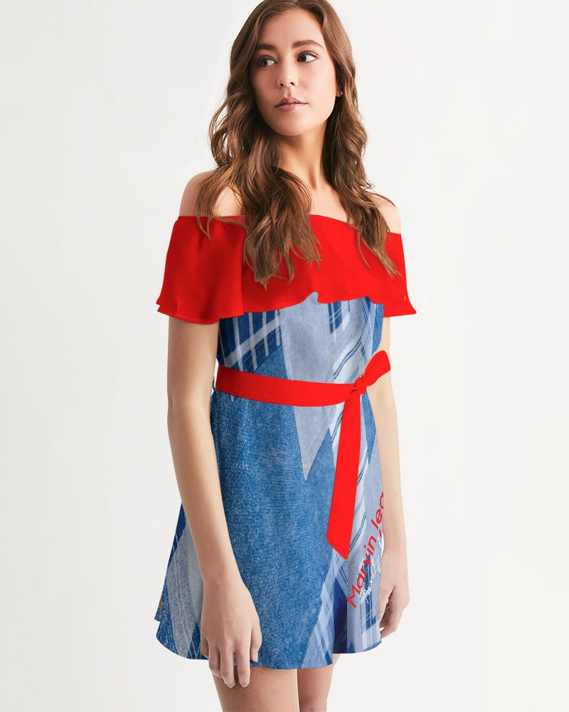 Denim red 1.0 Women's Off-Shoulder Dress