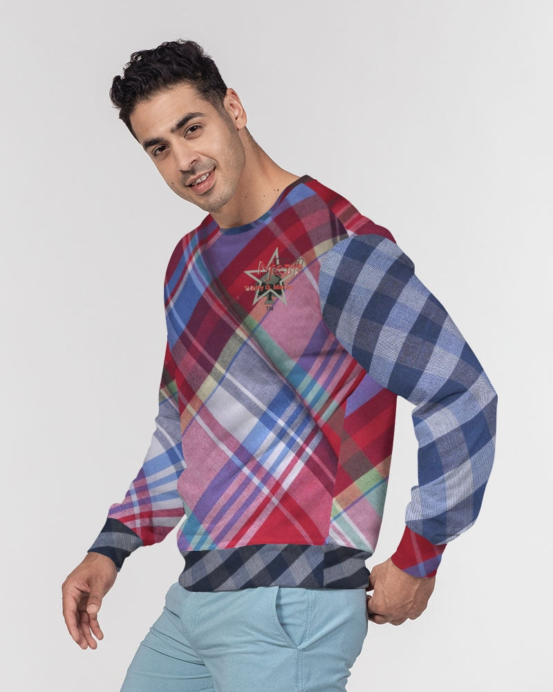 Plaids blue stripes by Marvin Jeans and Trinity D Marvin Men's Classic French Terry Crewneck Pullover