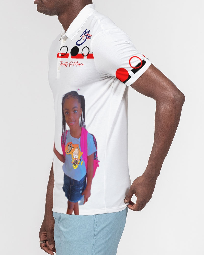 All White T.D.M by Marvin Jeans and Trinity D Marvin Men's Slim Fit Short Sleeve Polo