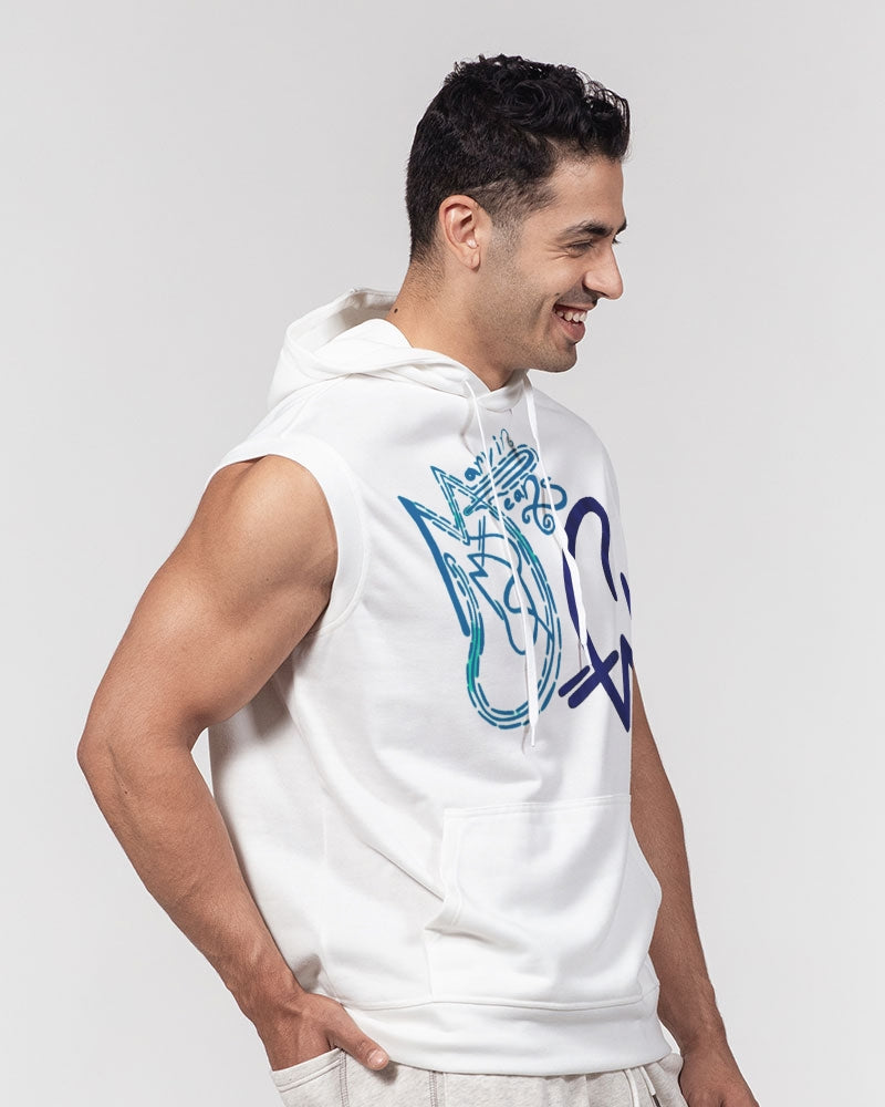 Two logo's all white by Marvin Jeans and Trinity D Marvin Men's Premium Heavyweight Sleeveless Hoodie