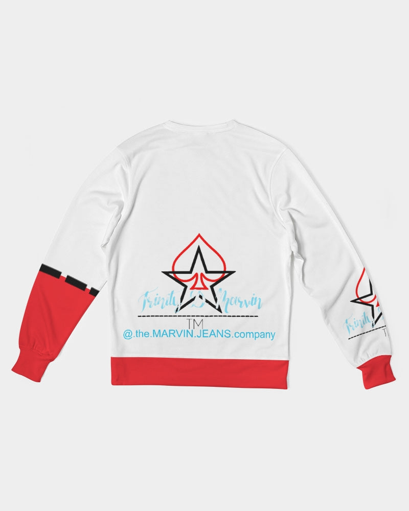 Red and white BY MARVIN JEANS Men's Classic French Terry Crewneck Pullover