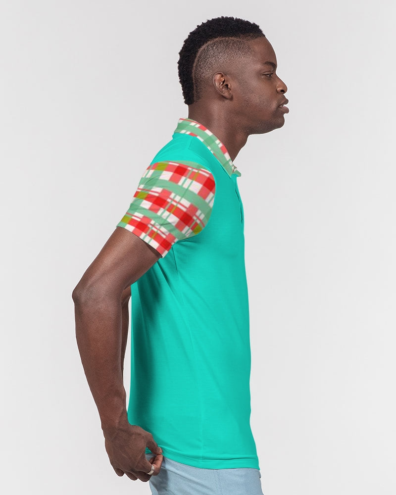 Color grid dark mint by Marvin Jeans and Trinity D Marvin Men's Slim Fit Short Sleeve Polo
