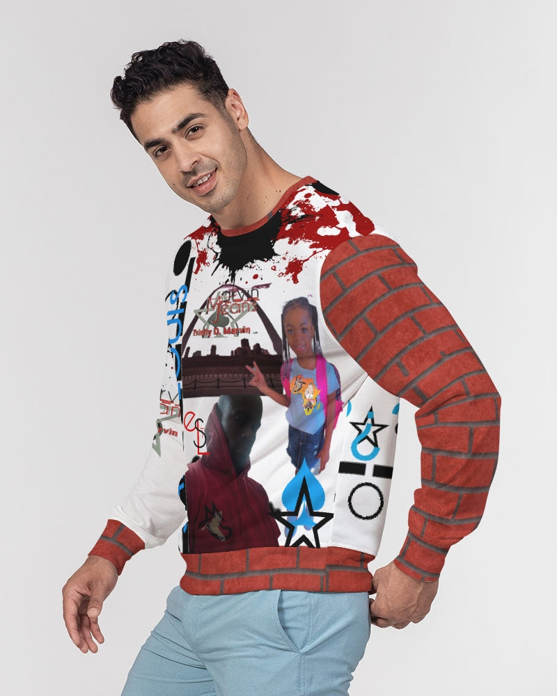 Brick city red awesome print by Marvin Jeans and Trinity D Marvin Men's Classic French Terry Crewneck Pullover