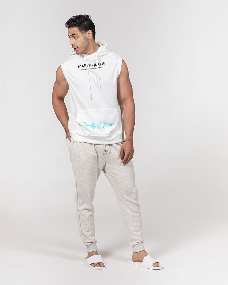 All white BY MARVIN JEANS Men's Premium Heavyweight Sleeveless Hoodie