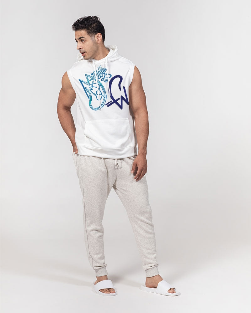 Two logo's all white by Marvin Jeans and Trinity D Marvin Men's Premium Heavyweight Sleeveless Hoodie