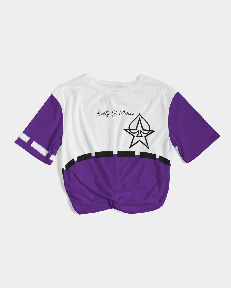 Purple BY MARVIN JEANS Women's Twist-Front Cropped Tee