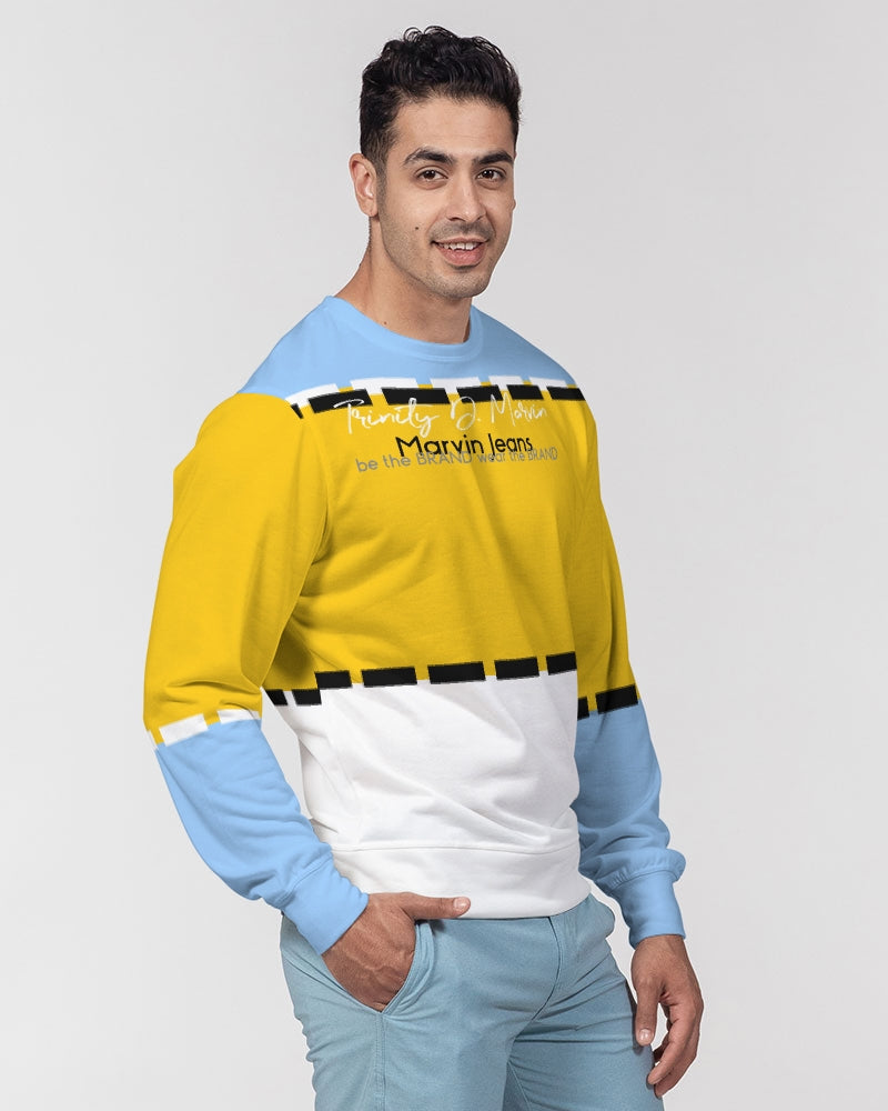 Yellow baby blue BY MARVIN JEANS Men's Classic French Terry Crewneck Pullover