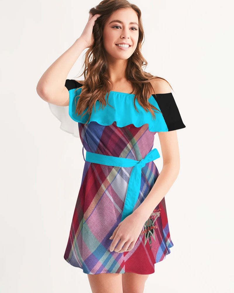 Glory plaids by Marvin Jeans and Trinity D Marvin Women's Off-Shoulder Dress
