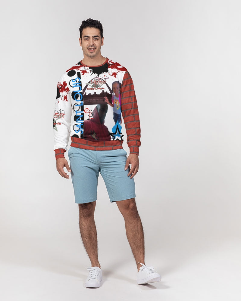 Brick city red awesome print by Marvin Jeans and Trinity D Marvin Men's Classic French Terry Crewneck Pullover