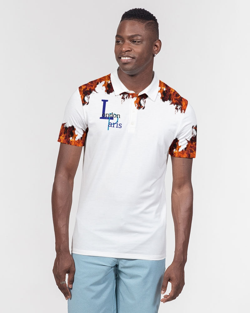 London Paris fire by Marvin Jeans and Trinity D Marvin Men's Slim Fit Short Sleeve Polo