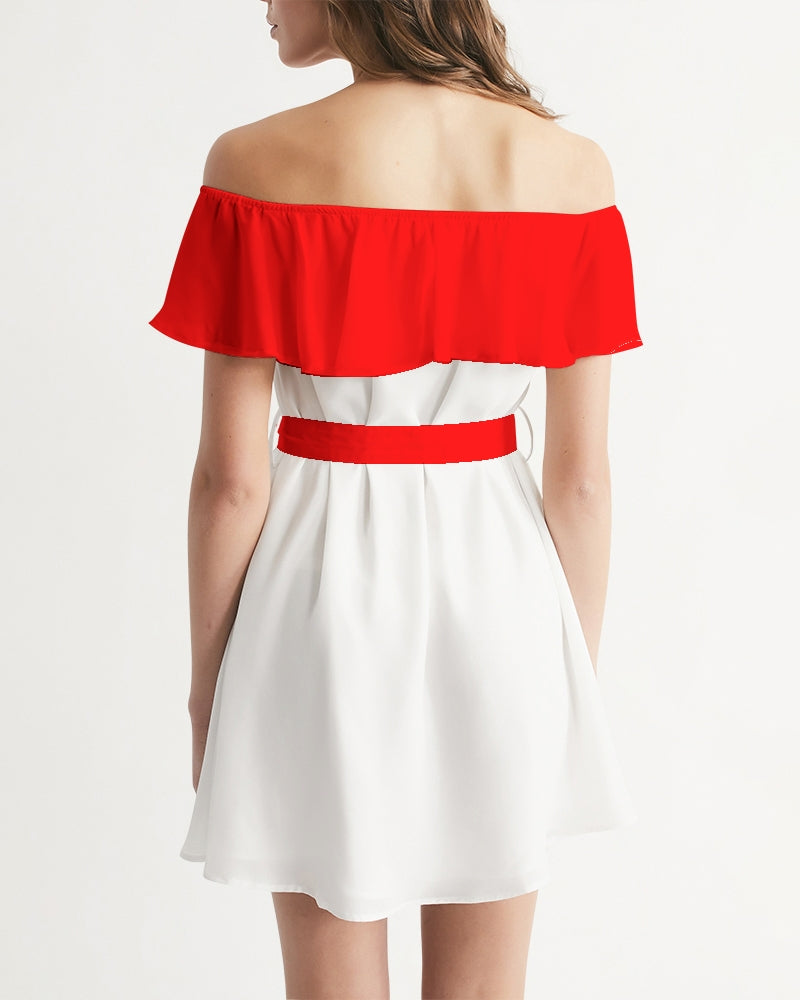 Red and white BY MARVIN JEANS Women's Off-Shoulder Dress