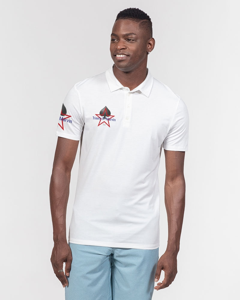 All White New-Legacy by Marvin Jeans and Trinity D Marvin Men's Slim Fit Short Sleeve Polo