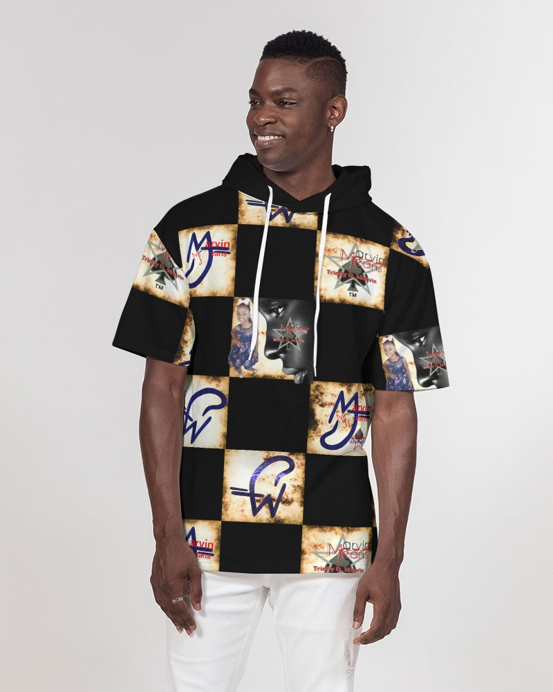Bold gold logo's by Marvin Jeans and Trinity D Marvin Men's Premium Heavyweight Short Sleeve Hoodie