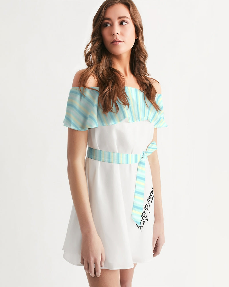 Pin stripes BY MARVIN JEANS Women's Off-Shoulder Dress