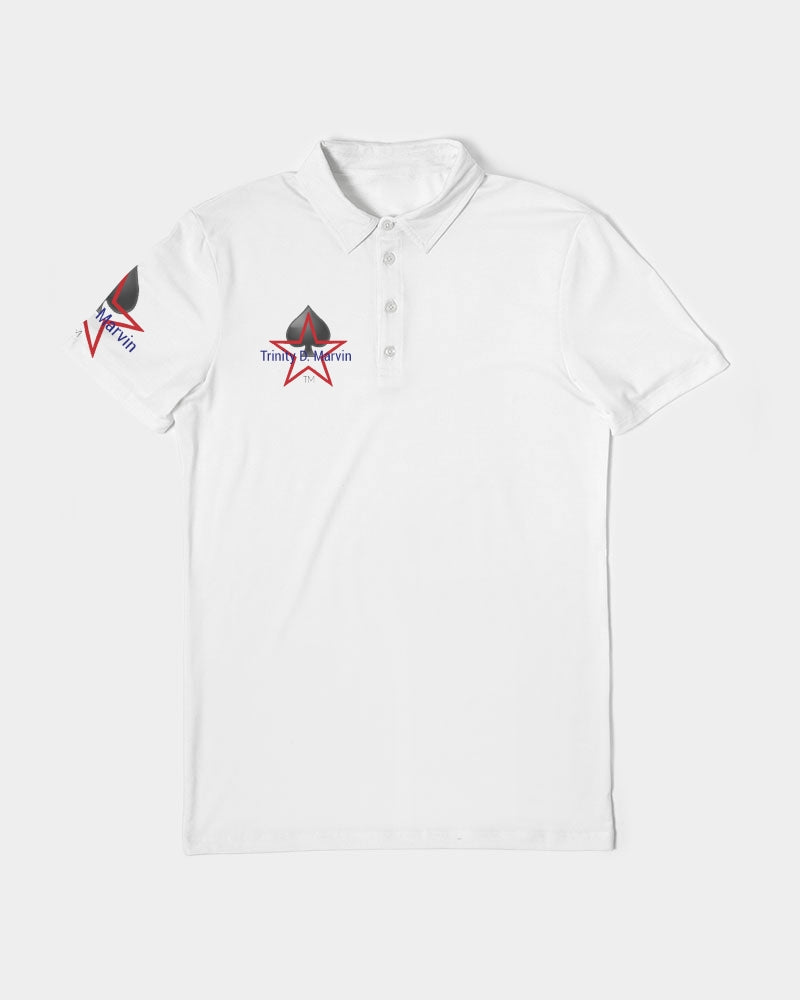 All White New-Legacy by Marvin Jeans and Trinity D Marvin Men's Slim Fit Short Sleeve Polo