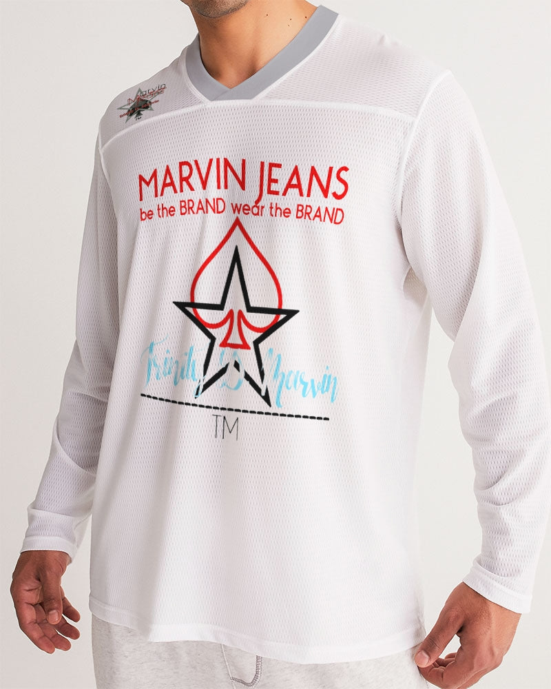 All white Legacy BY MARVIN JEANS Men's Long Sleeve Sports Jersey