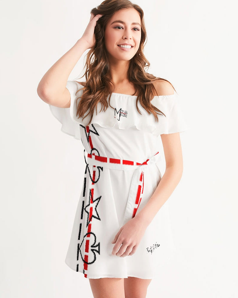 Red and white by Trinity D. Marvin Women's Off-Shoulder Dress
