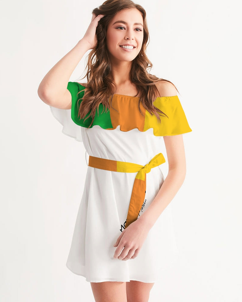 Crazy mix white by Marvin Jeans and Trinity D Marvin Women's Off-Shoulder Dress