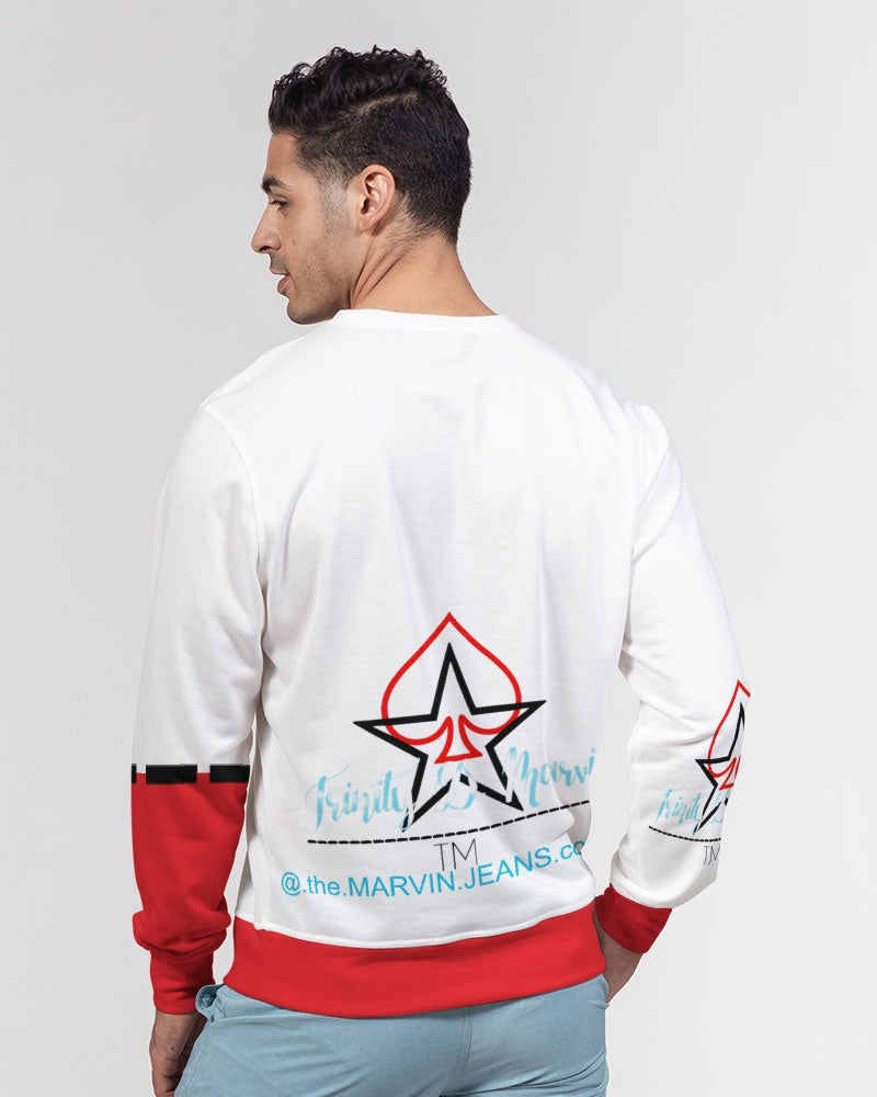 Red and white BY MARVIN JEANS Men's Classic French Terry Crewneck Pullover