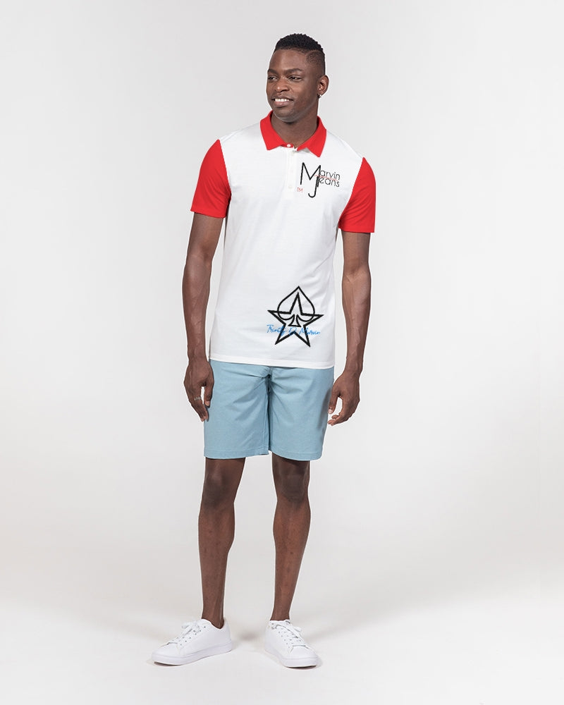 Red and white by Trinity D. Marvin Men's Slim Fit Short Sleeve Polo