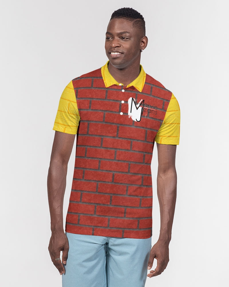 Brick city Red Yellow by Marvin Jeans and Trinity D Marvin Men's Slim Fit Short Sleeve Polo