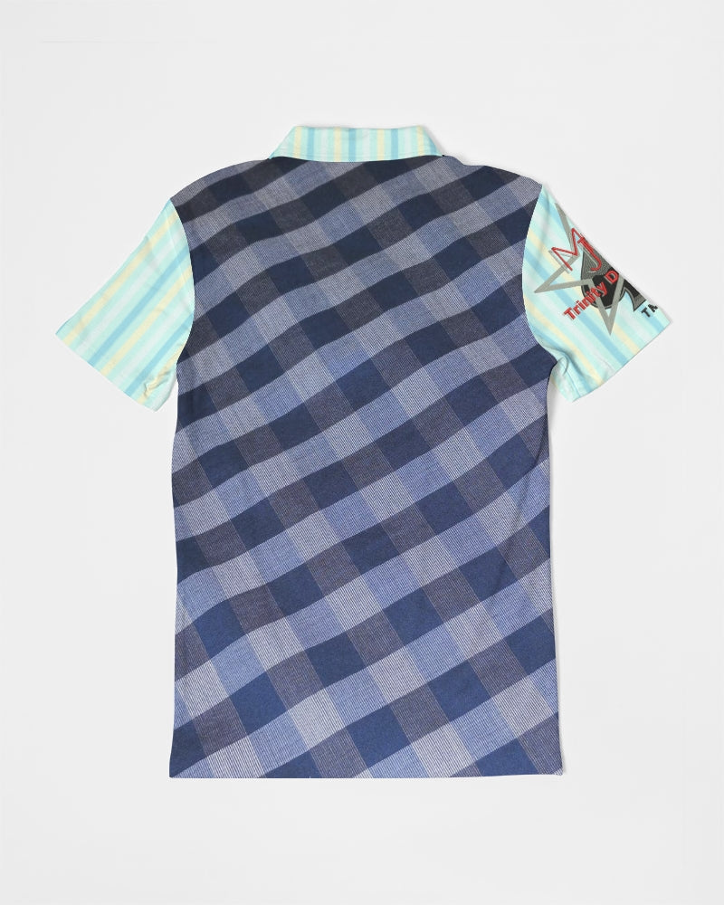 Blue stripes pin stripes Men's Slim Fit Short Sleeve Polo