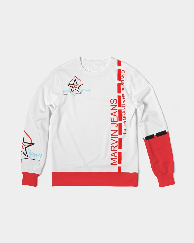 Red and white BY MARVIN JEANS Men's Classic French Terry Crewneck Pullover