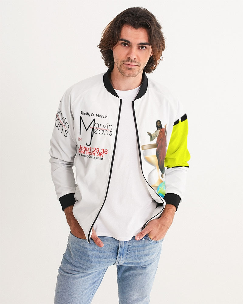 Gospel message Sabbath truth (Forget about Sunday) by Marvin Jeans and Trinity D Marvin Men's Bomber Jacket