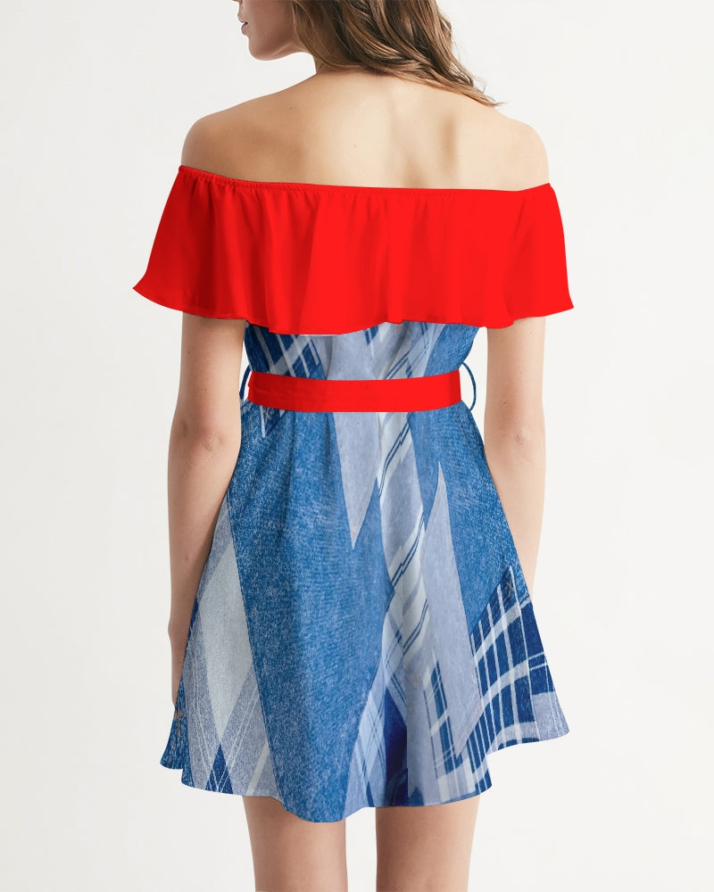Denim red 1.0 Women's Off-Shoulder Dress