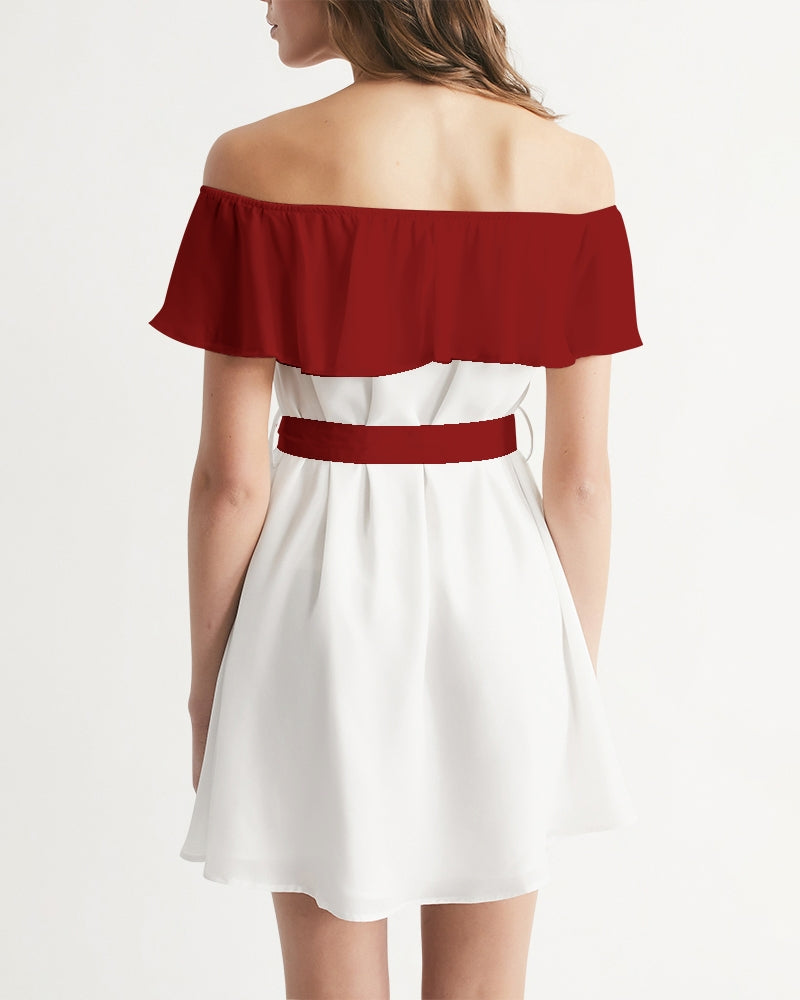 Maroon and white BY MARVIN JEANS Women's Off-Shoulder Dress