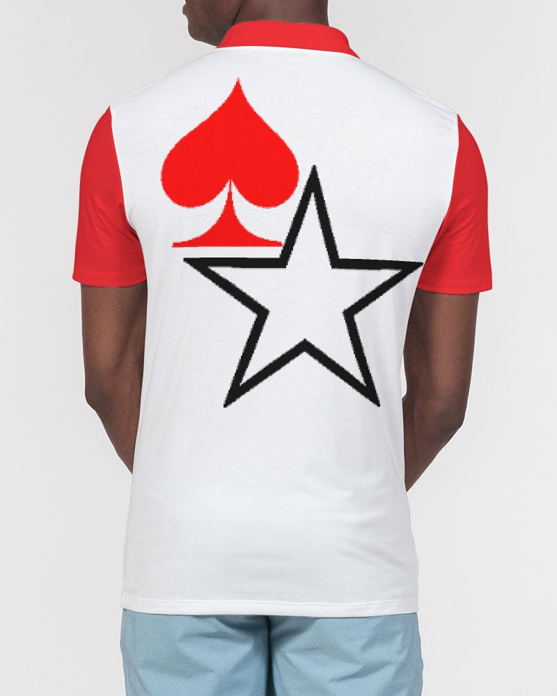 Red and white by Trinity D. Marvin Men's Slim Fit Short Sleeve Polo
