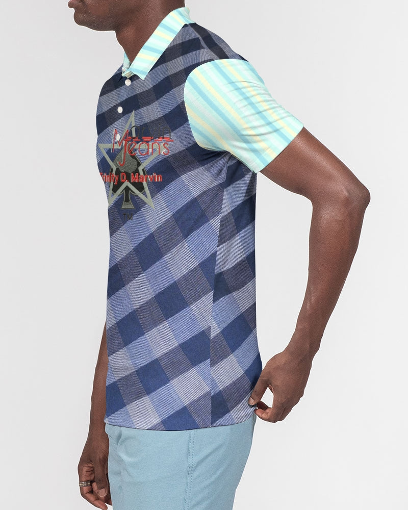 Blue stripes pin stripes Men's Slim Fit Short Sleeve Polo
