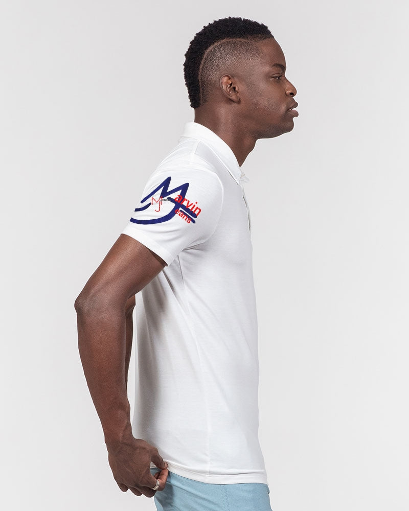 All White T.D.M by Marvin Jeans and Trinity D Marvin Men's Slim Fit Short Sleeve Polo
