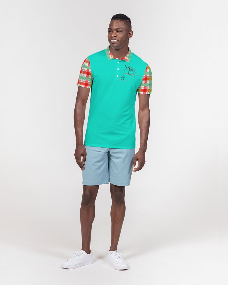 Color grid dark mint by Marvin Jeans and Trinity D Marvin Men's Slim Fit Short Sleeve Polo
