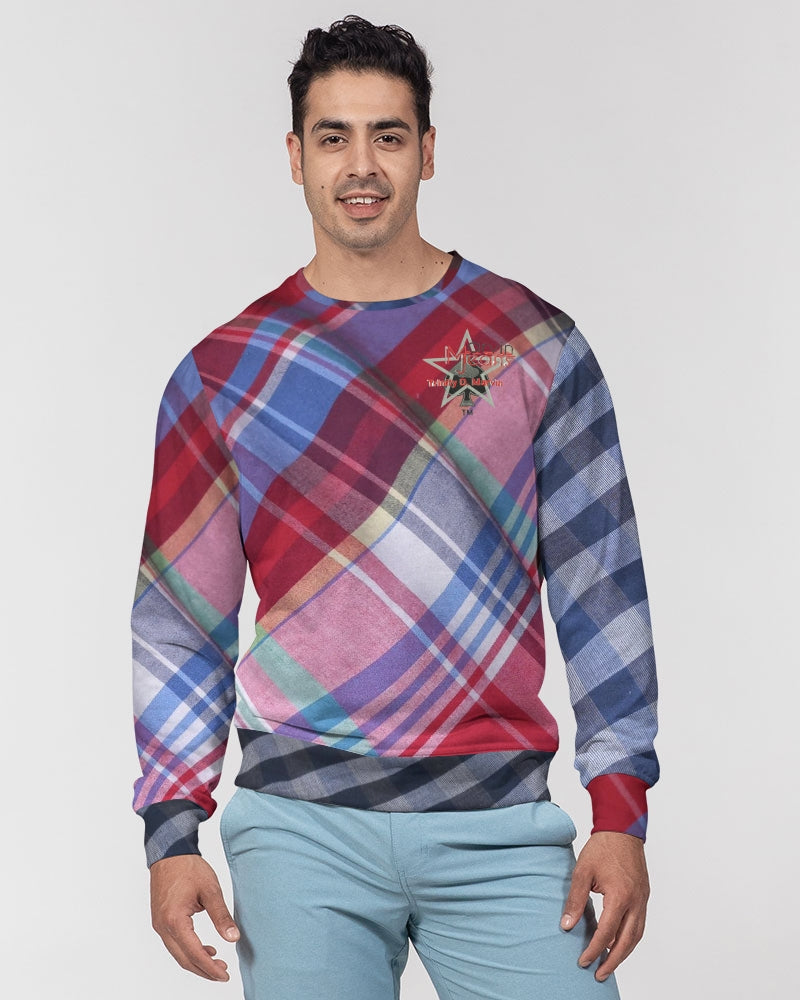 Plaids blue stripes by Marvin Jeans and Trinity D Marvin Men's Classic French Terry Crewneck Pullover