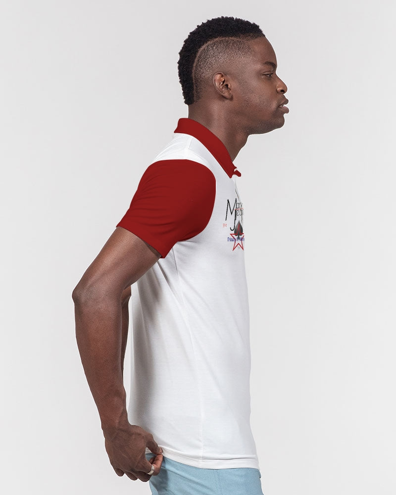 Maroon and white BY MARVIN JEANS Men's Slim Fit Short Sleeve Polo