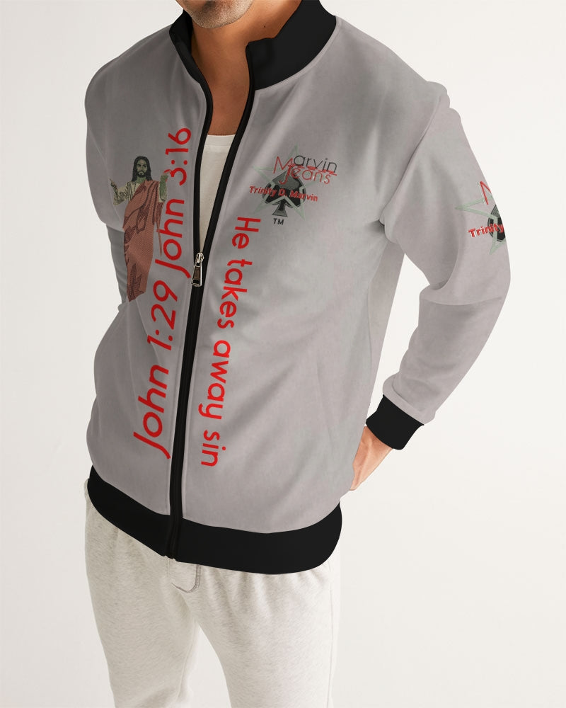 Light grey John 3:16 by Marvin Jeans and Trinity D Marvin Men's Track Jacket