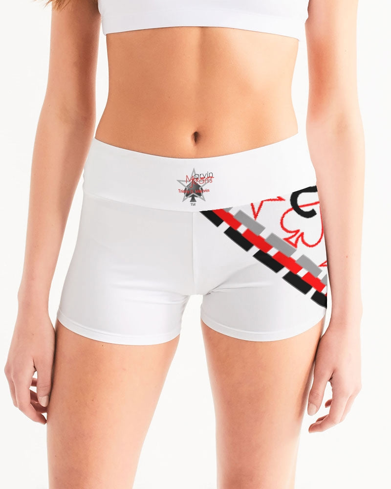 All white by Marvin Jeans and Trinity D.Marvin Women's Mid-Rise Yoga Shorts