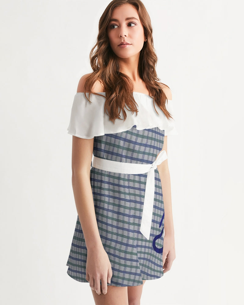 Grid mix by Trinity D. Marvin and Marvin Jeans Women's Off-Shoulder Dress